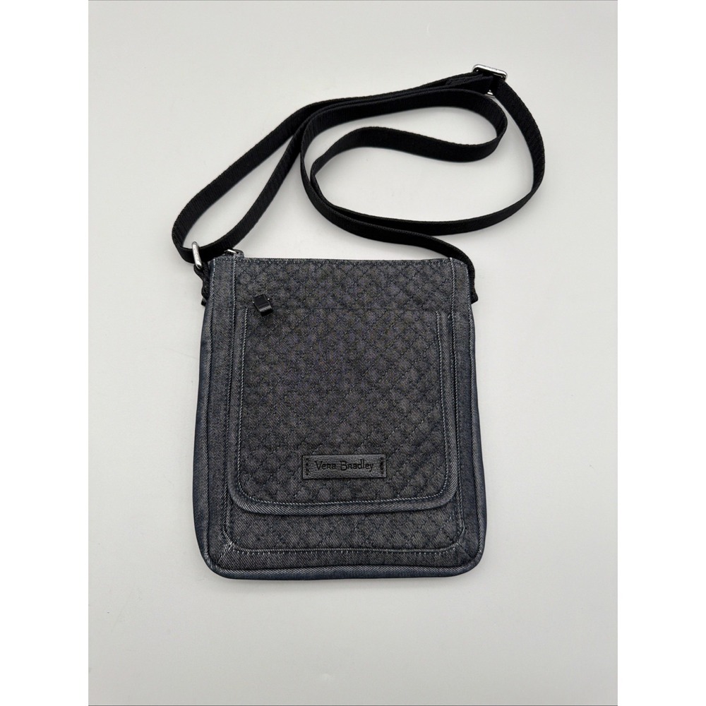 Vera Bradley Black Denim Hipster Crossbody Floral Inside Pattern 8"x7"